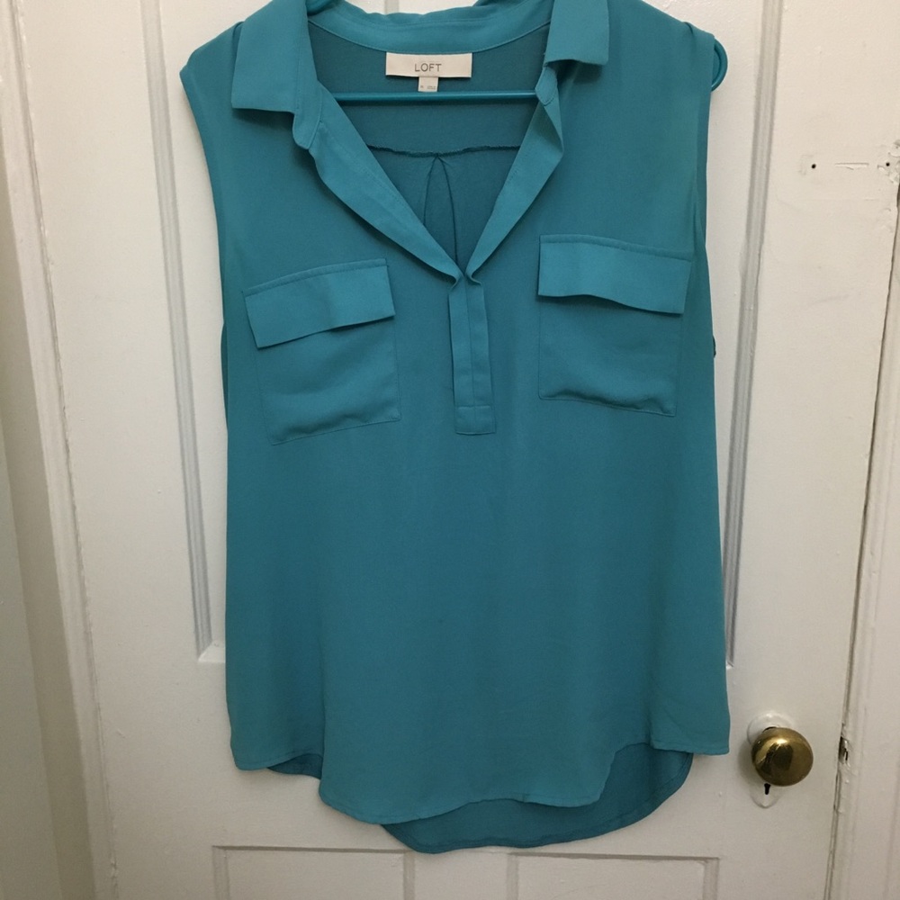 LOFT Mixed Media Collared Split Neck Shell size XL